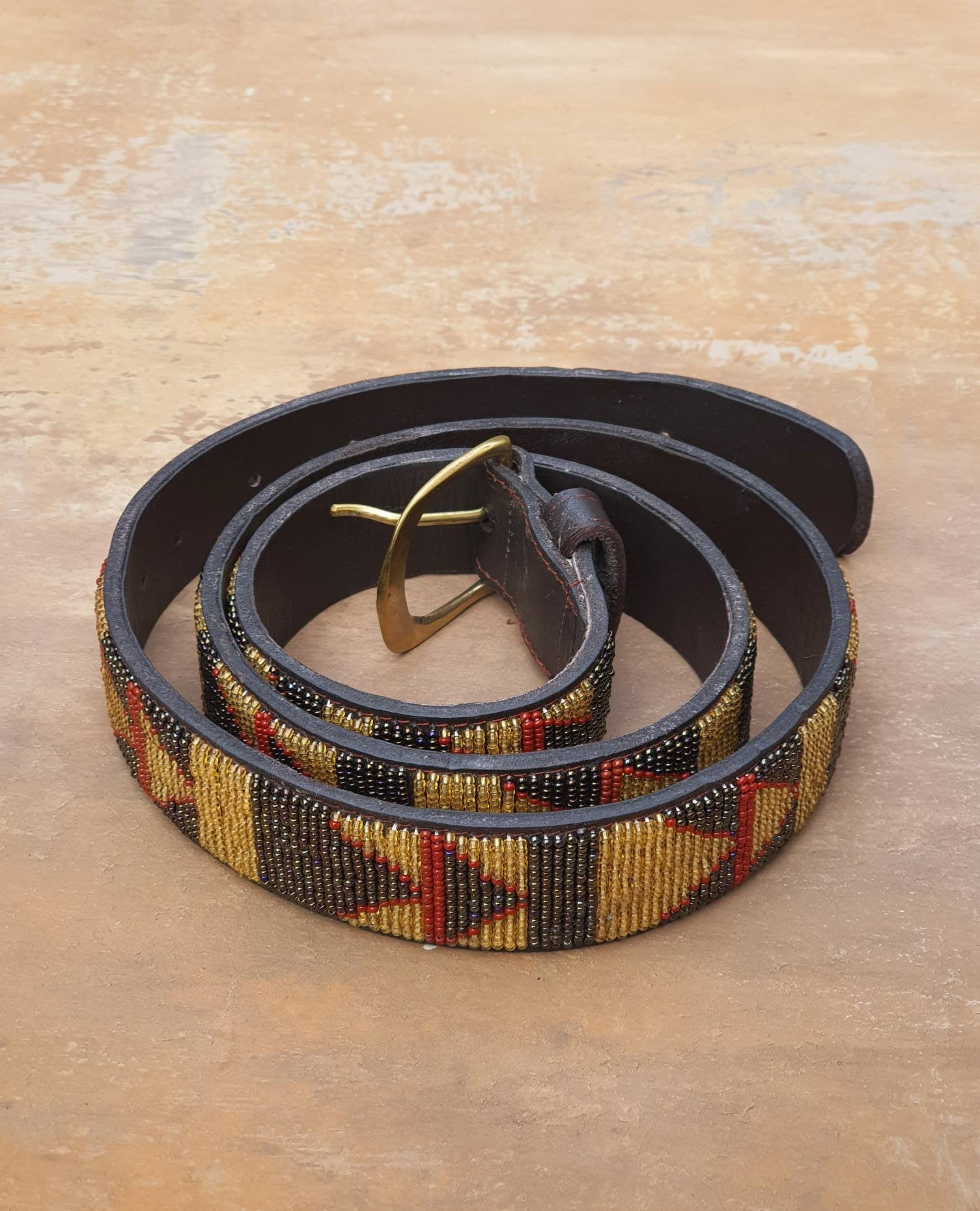 40"-46" Maasai beaded belt, Leather beaded belt, Unisex leather belt