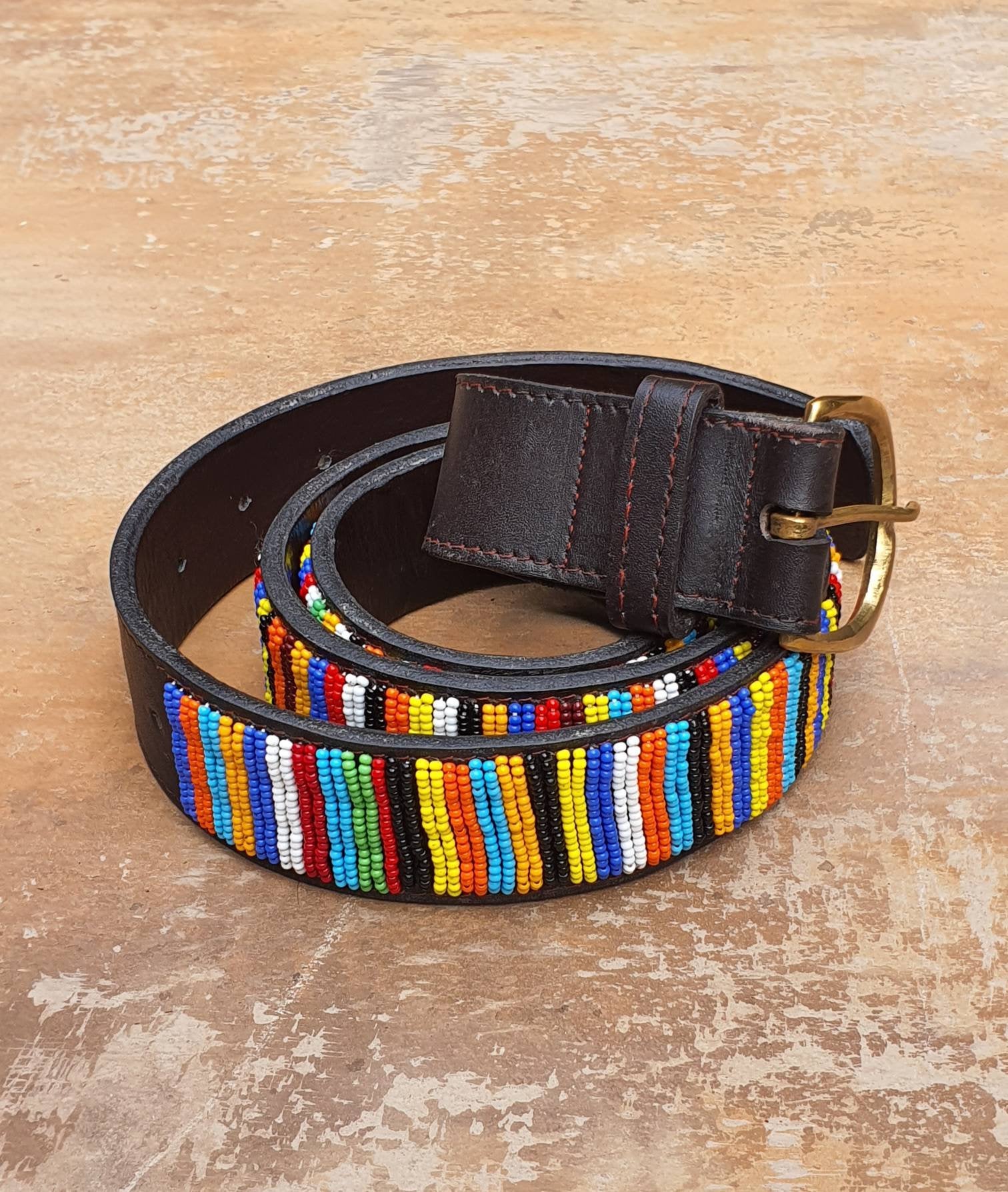 36" 42" Beaded Maasai belt, Leather beaded belt, Men's belt, Handmade